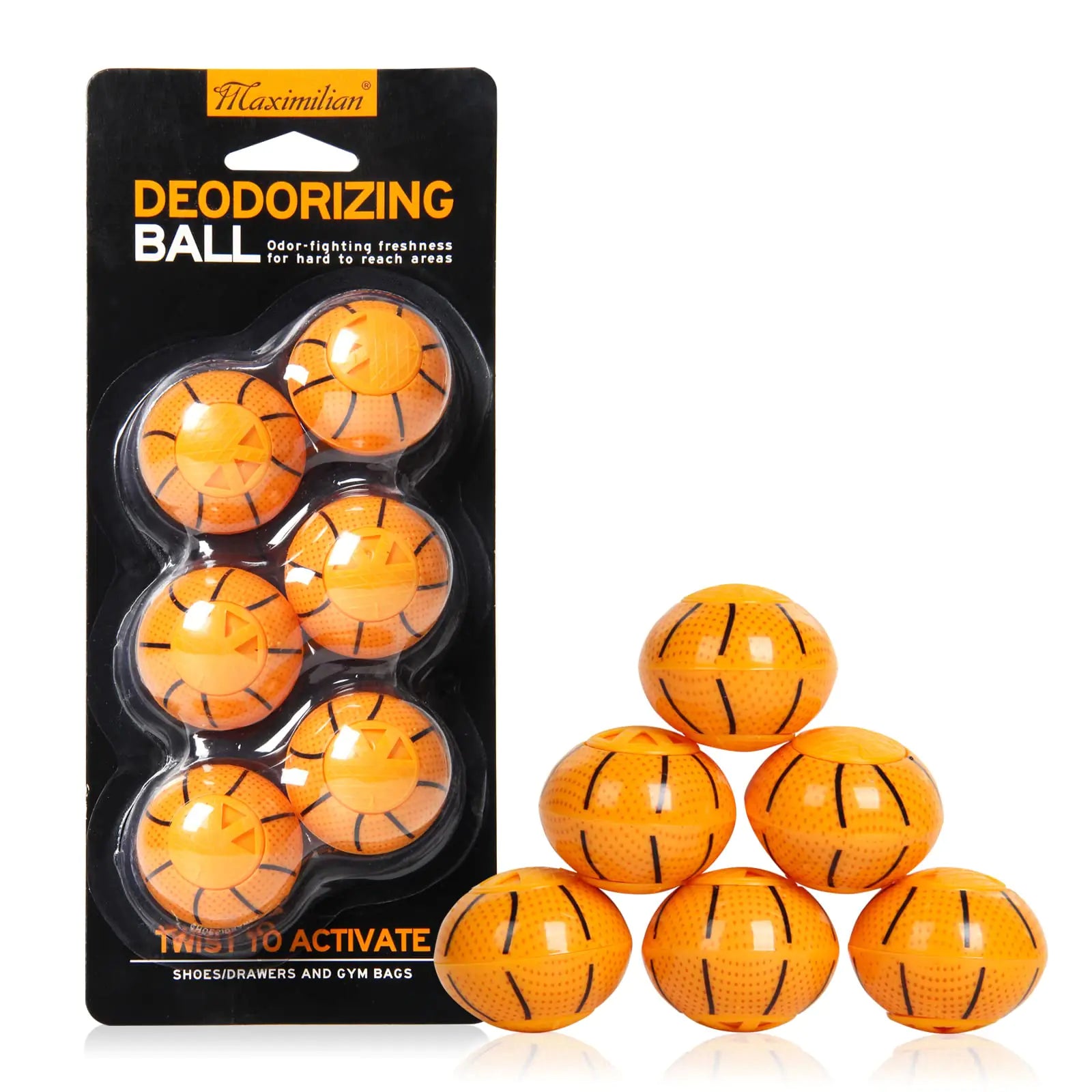 MAXIMILIAN Shoe Deodorizer Balls - 6 Pack Odor Eliminator for Sneakers, Gym Bags & Lockers